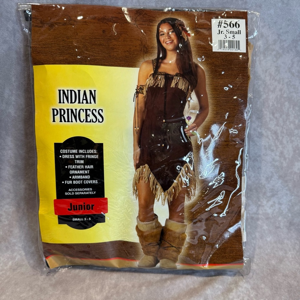 JUNIOR 3/5 SMALL 3 PC INDIAN PRINCESS COSTUME-DRESS/FUR BOOT COVERS/ARMBAND